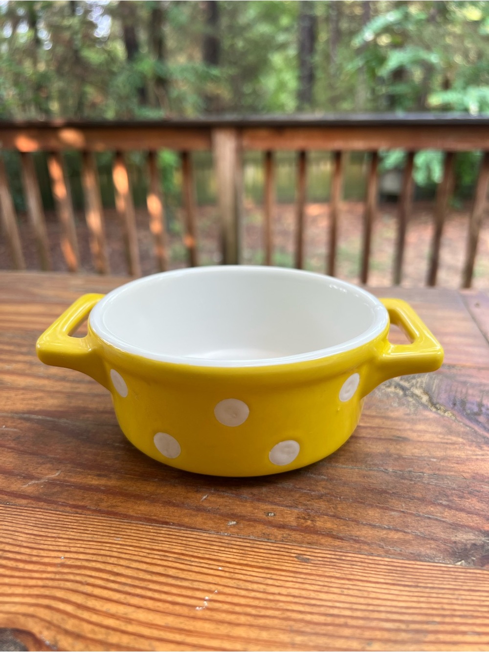 WORLD MARKET Yellow and White Polka Dot Small Ceramic Dish